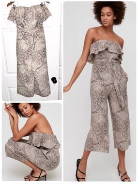 Aritzia Babaton Snake Skin Print Altamiro Flutter Jumpsuit Strapless Size 4